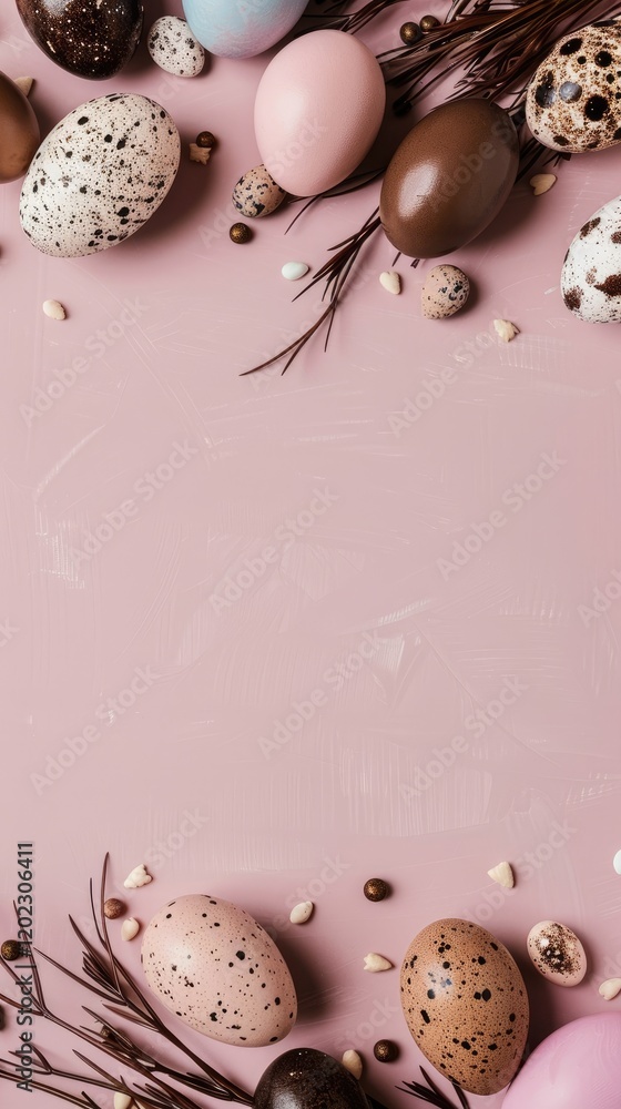 Poster a delightful array of painted easter eggs surrounded by willow branches is elegantly laid out on a s