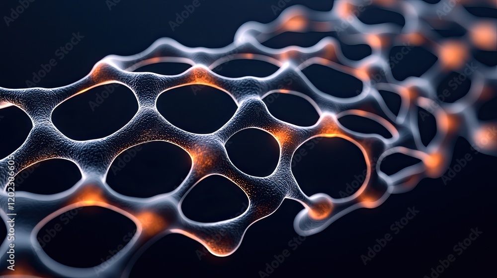 Poster exploring intricate nanostructures laboratory scientific visualization digital environment close-up 