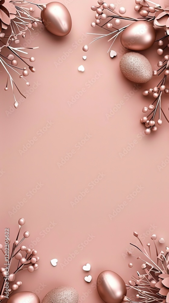 Poster this greeting card template features painted eggs and willow branches arranged in a flat lay on a pi