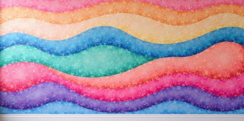 Vibrant rainbow striped wall mural featuring pastel shades of pink and purple alongside deep blues and greens in a wavy pattern, design, wall art, decor