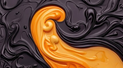 Swirling colors of black and orange paint art studio abstract photography creative space close-up visual art