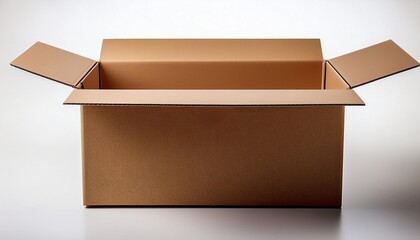brown cardboard box with open flaps smooth white background