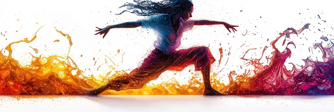Waacking dancer mid pose pixelated vector illustration vibrant abstract lines forming dynamic movement on a clean white background stylish and bold