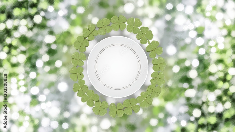 Poster clover frame on green bokeh background