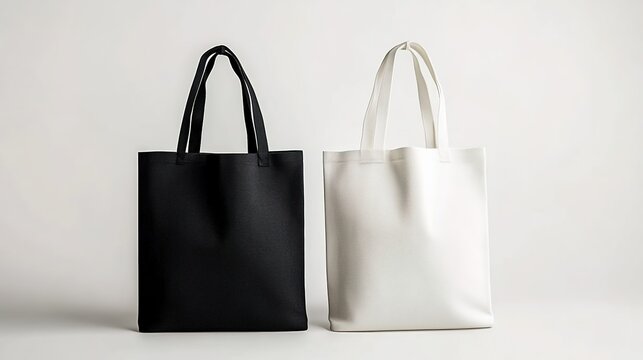 Black and white tote bag mockup on a light background