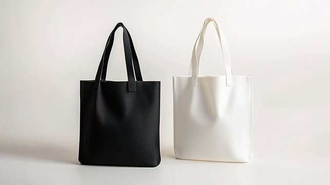 Black and white tote bag mockup on a light background