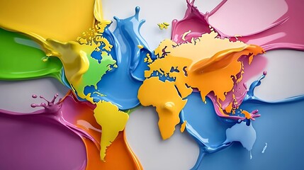 Vibrant World Map in Colorful Paint Splatter