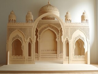Fototapeta premium Intricate Wooden Model Of An Islamic Mosque Architecture