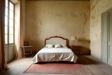 Cozy bedroom with vintage decor and natural light in an old building