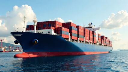 Obraz premium A cargo ship sailing atmospherically across the sea.