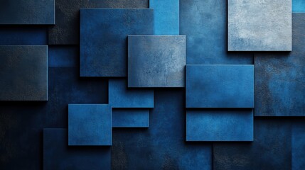 Abstract minimalist wallpaper with minimalistic rectangles and lines on blue background. Featuring white space in the center for text, ideal for design templates and modern banners.