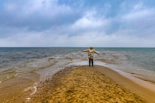 Promontory Rewski on the Baltic Sea, sandy beach peninsula in Rewa, Poland