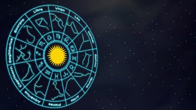 Horoscope, Calendar on a wheel with constellations and astrological signs.