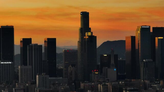 Cinematic Golden Hour of Downtown Los Angeles Skyline 02