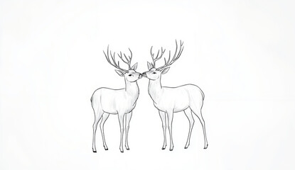 Fototapeta premium A drawing of two deer standing next to each other