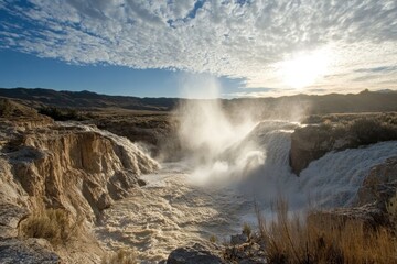 Rushing Water Through Rugged Canyon Under Bright Sunlight
