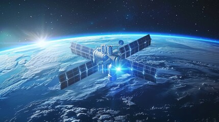 Obraz premium Satellite Orbiting Earth in Stunning Cosmic Landscape