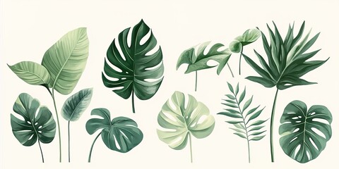 A simple, hand-drawn illustration of various green plants and leaves in shades of light to dark greens on the bottom half of an isolated white background.