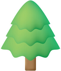 A modern, minimalist illustration of a pine tree with a smooth gradient in shades of green, giving a layered, three-dimensional look. The tree features symmetrical, wavy tiers and a simple brown trunk