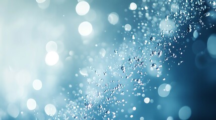 Subtle water droplet scattering light across a soft blue backdrop