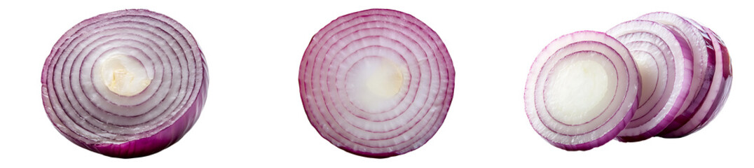 Set of a, Onion slice, cut onion on a transparent background.