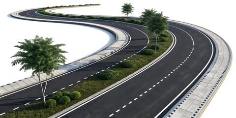 Aerial View of Winding Elevated Highway with Multiple Lanes V4