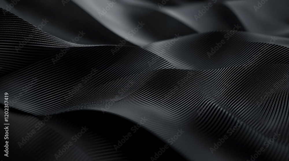 Poster black textured fabric flowing in soft waves highlighting intricate patterns