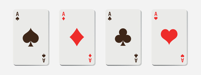 Card Suits- All Types of Playing and Poker Cards on a White Background. Vegas Casino Red and White Poker Cards Arranged in Rows. Gambling Addiction, Risky Money, Lucky Game. Vector Illustration.