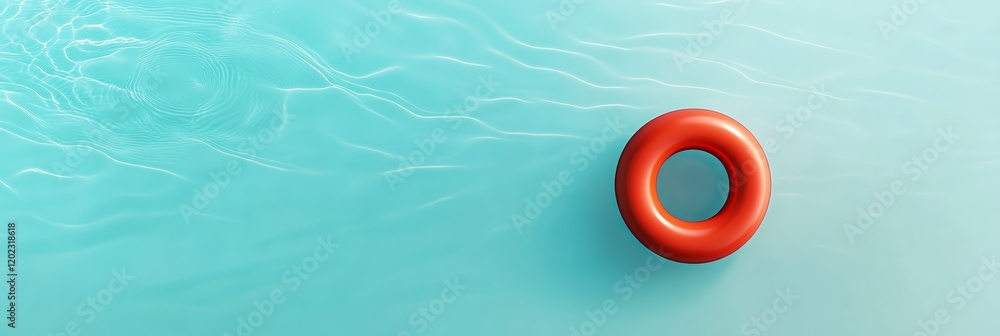 Poster Minimalist summer background showing an orange inflatable ring floating on a turquoise water surface, creating a relaxing and inviting scene perfect for summer holidays and travel