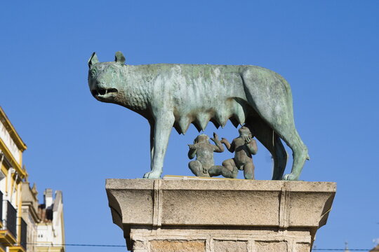 statue of the capitoline she-wolf in the spanish city of merida