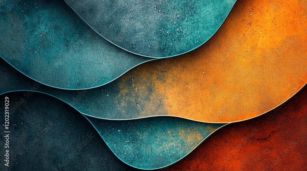 Poster vibrant abstract design with curved layers showcasing texture and color in a modern style
