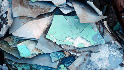 Waste from construction work close-up, illegal dumping of garbage in nature, environmental...