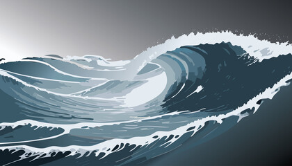 Gloomy Ocean Waves Illustration hand Drawn