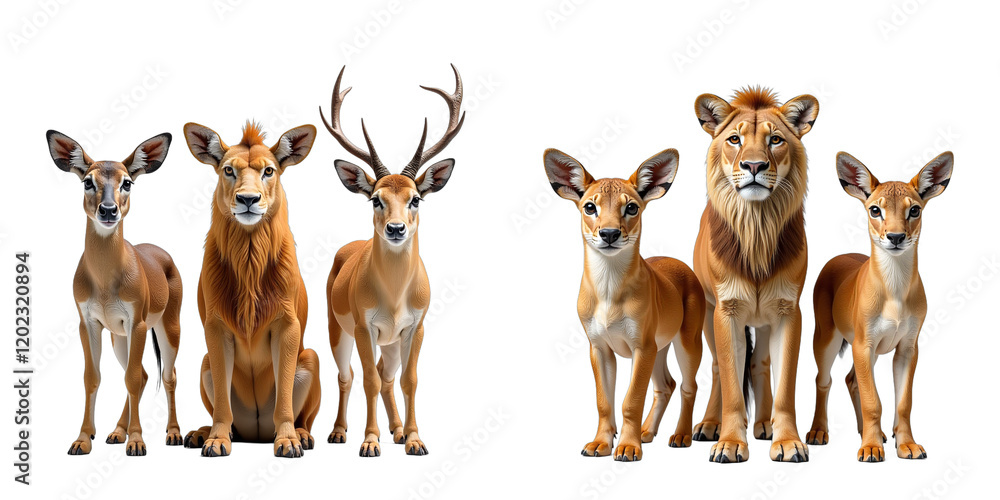 Aufkleber Three Distinct Wild Animals Stand Alone In Isolation Against A Clean White Backdrop Without Additional Visual Elements. 00001