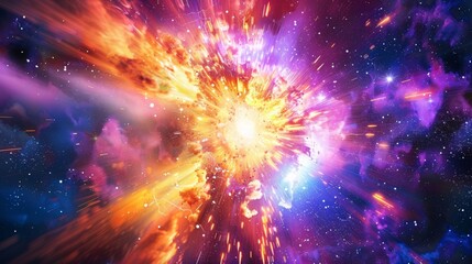 Fototapeta premium Explosive Nebula Glowing in Vibrant Cosmic Color Palette