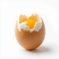 The image is a simple and visually appealing depiction of a hard-boiled egg. The contrasting colors of the shell and yolk make it eye-catching.AI generated