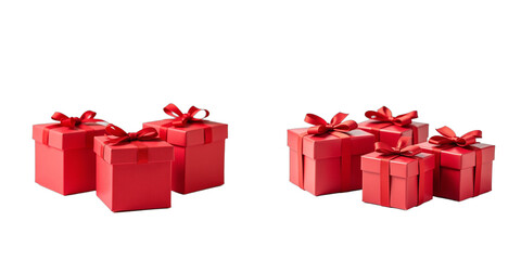 Fototapeta premium Small Christmas Gift Boxes In Festive Red Color Are Isolated Against A Clean And Simple White Background. 00001