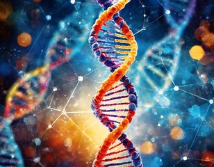 Detailed Representation of DNA Double Helix on a Scientific Background Highlighting Molecular Biology