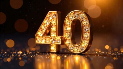 Gold number 40 with diamonds on a background with a side.