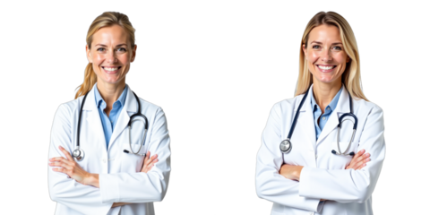 Senior Female Doctor Stands With Arms Crossed, Smiling Warmly In Isolation Against A Clean And Simple White Background. 00001
