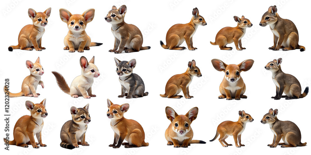 Poster photographs of various mammal families shown in isolation against a plain white backdrop to create v