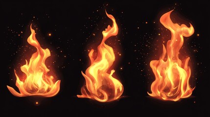Fototapeta premium Cartoon Flame Vector Illustration, Simple Flame Design