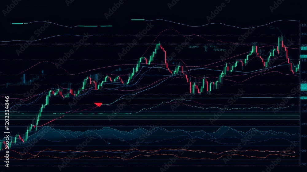 Aufkleber glowing lines and bars are fluctuating on a computer screen, representing cryptocurrency investment 