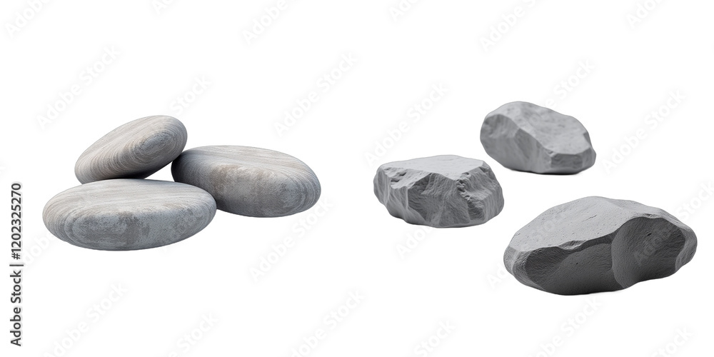 Poster Isolated Floating Rocks On A Plain White Background, Perfect For Use In Digital Design As A Cutout Png Image File. 00001