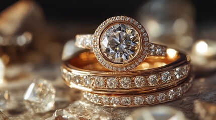 Sparkling Diamond Ring Stack Luxury Jewelry Closeup