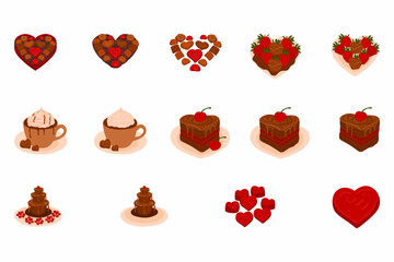  A delightful collection of chocolate-themed illustrations perfect for Valentine's Day, romantic occasions, and dessert lovers. The set includes heart-shaped chocolate boxes filled with assorted prali