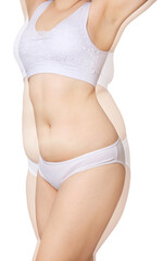 Woman in silhouette of fat body of young woman.