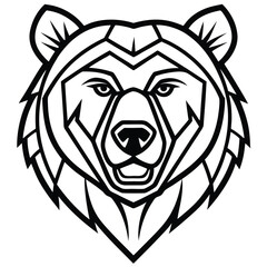 A strong and bold bear head in line art style, with sharp geometric details and a fierce expression to symbolize power and resilience.