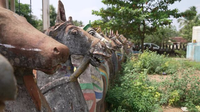 Terracotta Horses gifts to the god Aiyanar, Tamil Nadu, Karaikudi, India