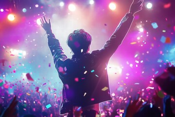 K Pop idol captivates fans with energetic performance at concert in vibrant setting. Generative AI